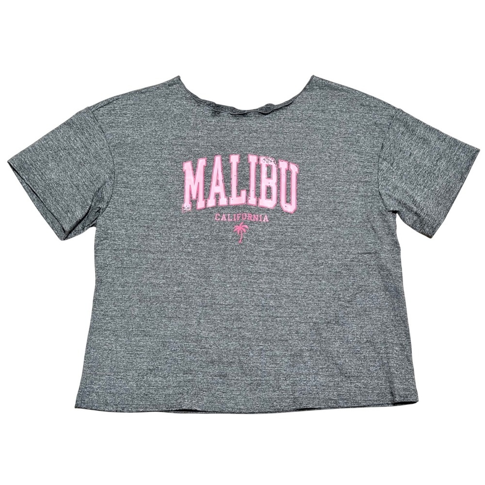 Womens XL Gray Malibu California Graphic T Shirt Top Wide Neck Souvenir NEW